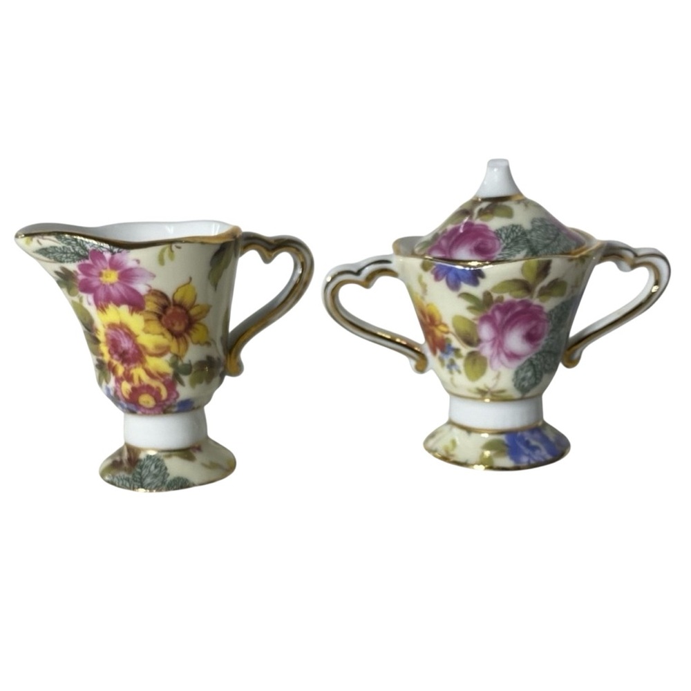 Vintage T. Limoges Casa Elite Miniature Porcelain Creamer & Sugar Bowl Set‎